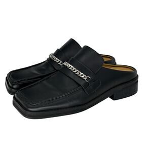 Tony Bianco Womens Chain Loafers SZ 7 Black Bloafers Square Toe Open Back Chic